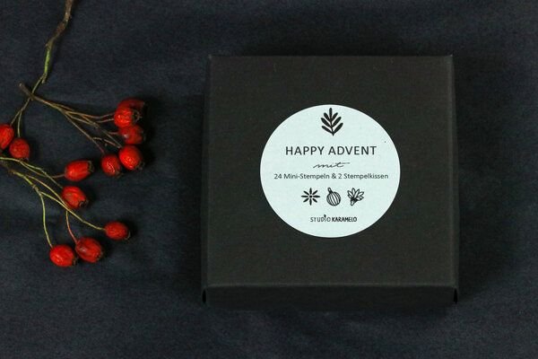 STUDIO KARAMELO HAPPY ADVENT Weihnachts-Stempel Set mit Stempelkissen | gold +silber