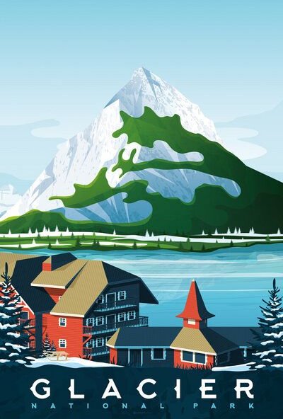 Photocircle Poster / Leinwandbild - Glacier National Park Vintage Travel Wandbild