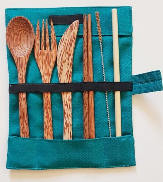 BAGHI Reise Besteckset Coco/Bamboo 6-teilig in Bio-Baumwolltasche