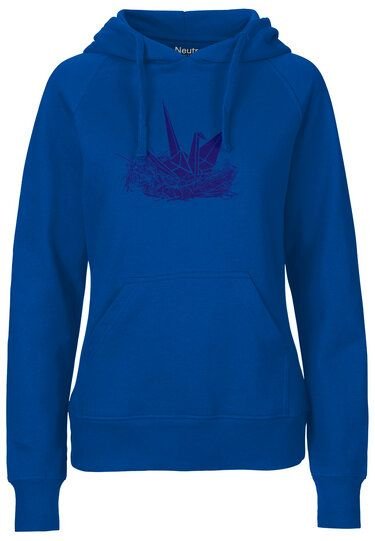 HANDGEDRUCKT "Origami-Kranich" Frauen HOODY aus reiner Biobaumwolle (kbA)