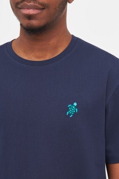 Natural Vibes T-Shirt Schildkröte Bio GOTS | Blaues T-Shirt | Marineblaues T-Shirt | Herren Damen T-Shirt