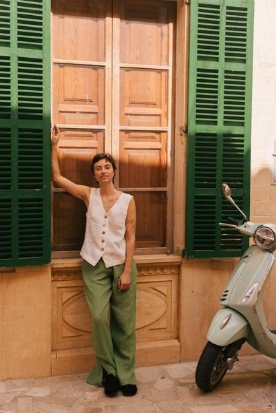 AmourLinen Leah weite Leinenhose mit Schlitzen