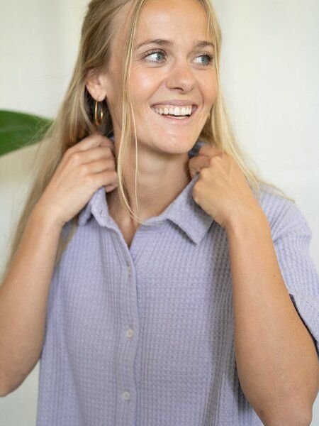 FUXBAU Frauen kurzarm Waffelstrick Bluse