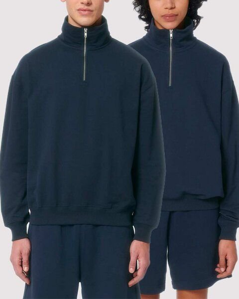 YTWOO Oversized Sweatshirt mit kurzem Reißverschluss aus reiner Bio-Baumwolle; Unisex Troyer