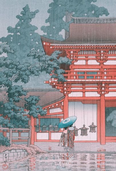 Photocircle Poster / Leinwandbild - Rain at Shiba Zojo Temple by Hasui Kawase