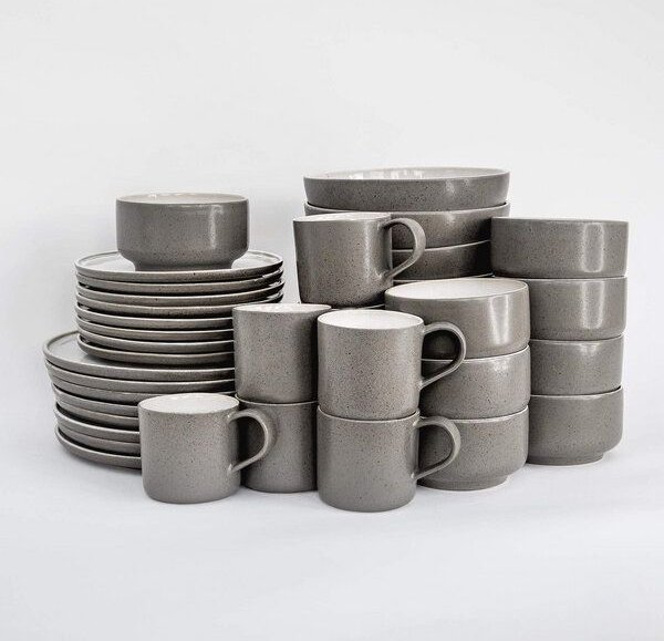 EDDA stoneware Komplett Set Ddoria - Granit Grau aus Steingut (handgemacht)