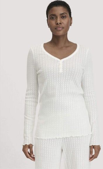 hessnatur Pointelle Henley Schlafshirt PURE COTTON aus reiner Bio-Baumwolle