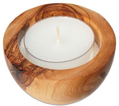Olivenholz erleben Kerzenhalter LUNA aus Olivenholz mit Sand & Teelicht groß