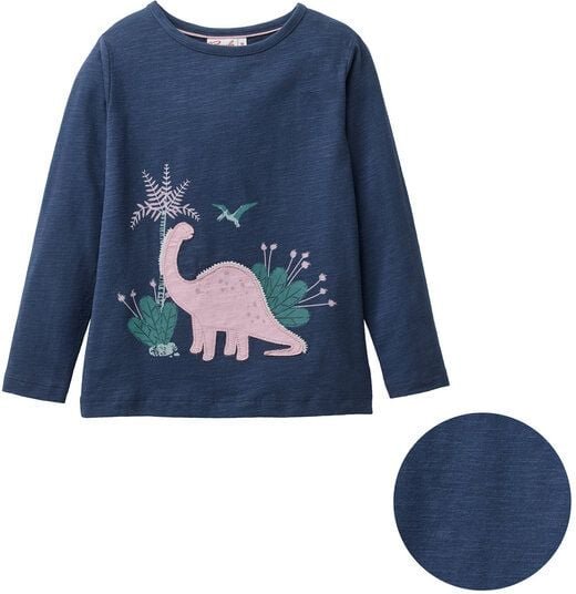 People Wear Organic Langarm Shirt, dunkelblau, "Dinosaurier", Bio-Baumwolle