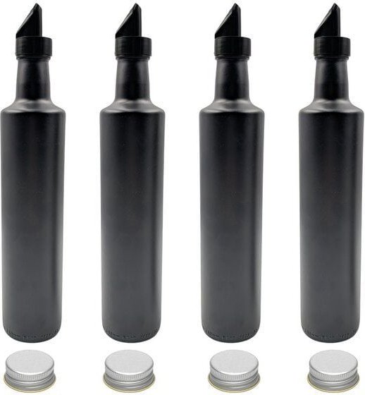 mikken Ölflasche 250 ml | 500 ml matt schwarz runde Dosierflasche mit Ausgießer + Schraubdeckel und Etiketten