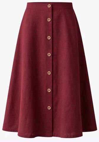 De IONESCU Leinen-Midirock, Swing-Rock in A-Linie mit Knöpfen vorne, Vintage-inspirierter Sommerrock mit hoher Taille, e...