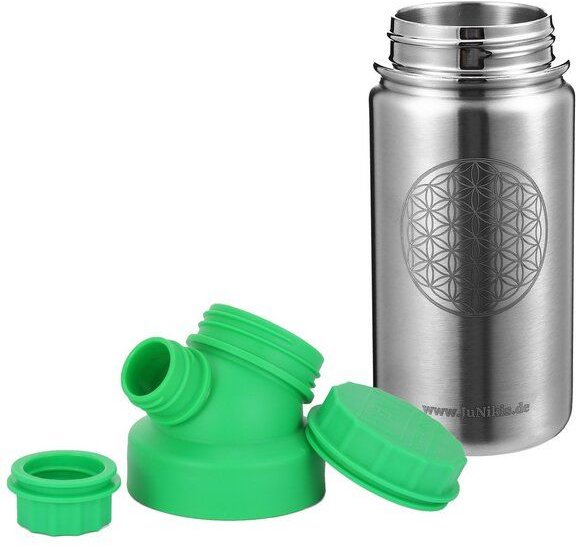 JN JuNiki's "Blume des Lebens" Edelstahl Trinkflasche 420ml mit Double Neck Deckel