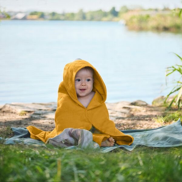 Mababu Kapuzenhandtuch Baby,100% GOTS Musselin Bio Baumwolle, 75x75cm, Baby Erstausstattung Neugeborene