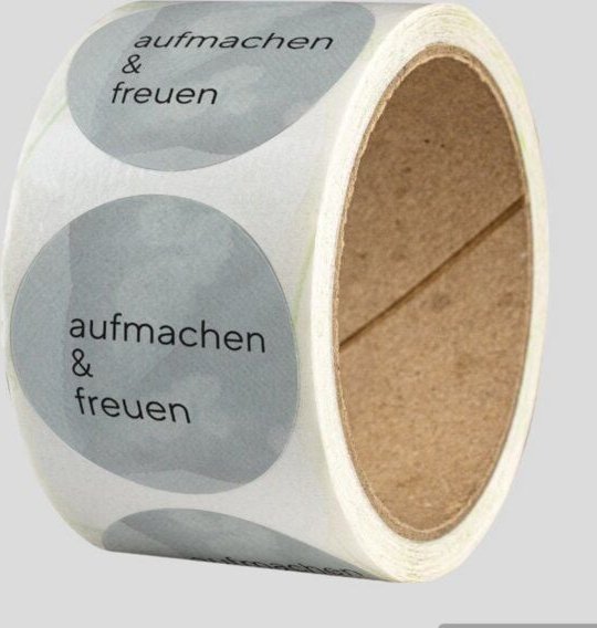 Fines Papeterie 50 Aufkleber für Geschenke und Verpackungen * grau * 4cm rund * aufmachen und freuen * Naturpapier