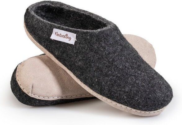 naturling Filz Damen Hausschuhe mit weicher Ledersohle