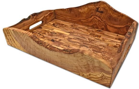 Olivenholz erleben Tablett zum Servieren aus Olivenholz rustikal 44 x 30 cm