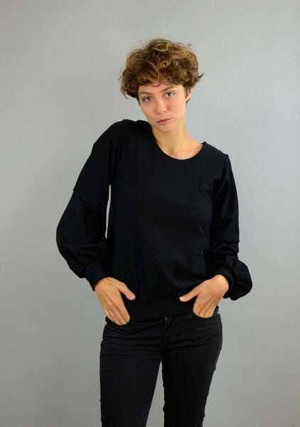 ManduTrap Bio Baumwolle, Pullover, Sweater "Caro" mit Ballonärmeln in rot, schwarz oder gelb