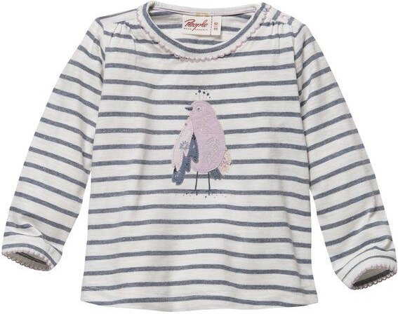 People Wear Organic Langarmshirt mit Vogel Applikation, weiß-blau geringelt, aus Bio-Baumwolle