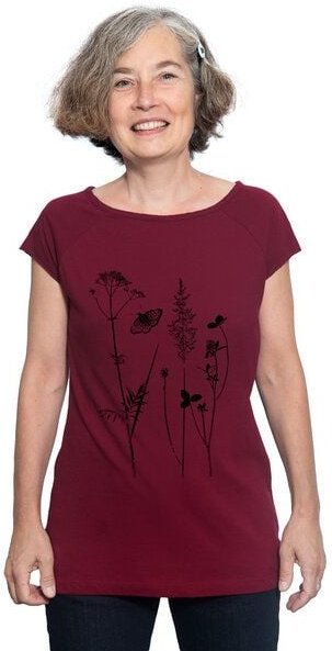 Hirschkind Bio-& Fair-Trade-Frauenshirt "Schmetterlingswiese" weinrot