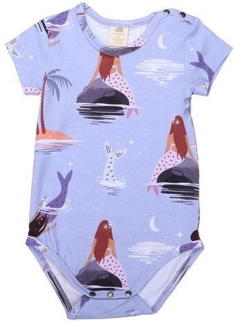 Baby Kurzarmbody GOTS zertifiziert – 95% Bio-Baumwolle, Lila mit Meerjungfrauenmotiv, 5% Elasthan, weich & bequem | Walk...
