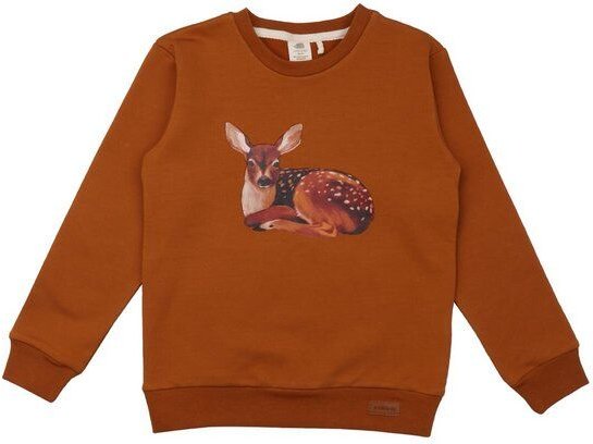 Baby Sweatshirt GOTS zertifiziert – 95% Bio-Baumwolle, Braun mit Rehmotiv, weich & bequem, alltagstauglich | Walkiddy