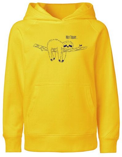 HANDGEDRUCKT "Not Today" Kinder Hoody aus reiner Biobaumwolle (kbA) Faultier Print