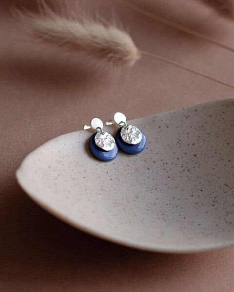 lille mus Ohrstecker 'Mondplättchen' aus Porzellan und 925 Silber / vergoldet