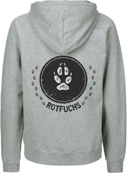 HANDGEDRUCKT "Trittsiegel RotFuchs" Männer Zip Hoody aus reiner Biobaumwolle (kbA)