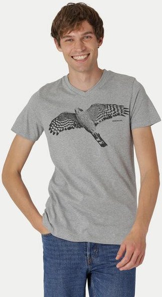 Peaces.bio - handbedruckte Biomode Bio-Herren-T-Shirt V-Neck Sperber