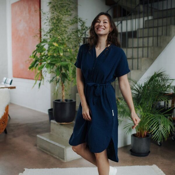 Thumbnail - NORDLICHT Damen Musselin Blusen Kleid aus 100% Bio-Baumwolle ELLA