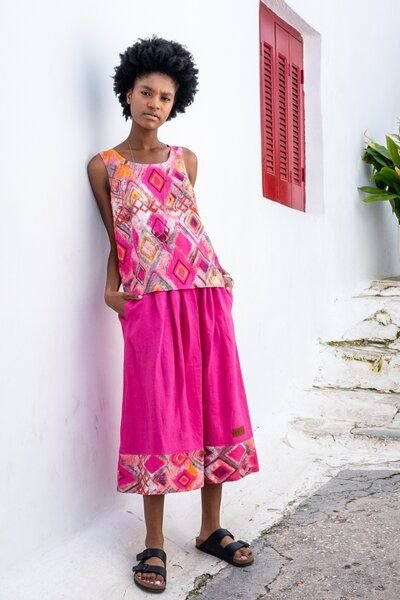 Rock Jakarta – Leichter & luftiger – Länge unterhalb des Knies – 100% Leinen – Farbenfroher einzigartiger Print von KOKO...