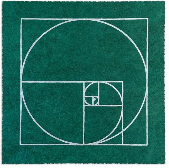 Veskor Cassiopeia FIBONACCI SEQUENZ Heilige Geometrie Linoldruck | 22 × 22 cm | Smaragdgrün