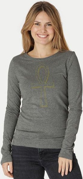 Peaces.bio - handbedruckte Biomode Bio-Damen-Langarmshirt "Ankh"