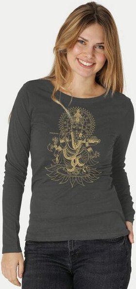 Peaces.bio - handbedruckte Biomode Bio-Damen-Langarmshirt Ganesha