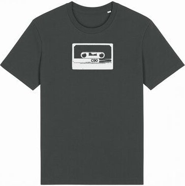 Thumbnail - ilovemixtapes Unisex Bio-T-Shirt mit C90 Kassetten-Motiv – Anthrazit, handbedruckt in Weiß