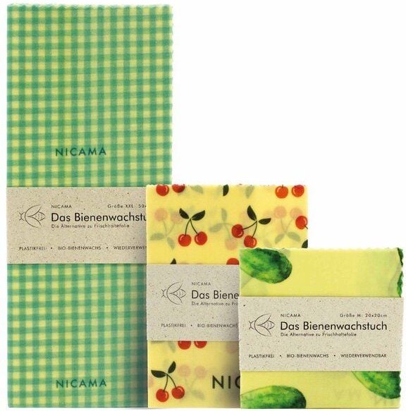 NICAMA Bienenwachstücher 3er Set (M + L + XXL)