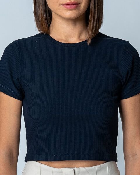 Thumbnail - GORG Damen Geripptes Cropped T-Shirt aus Bio-Baumwolle & TENCEL Modal
