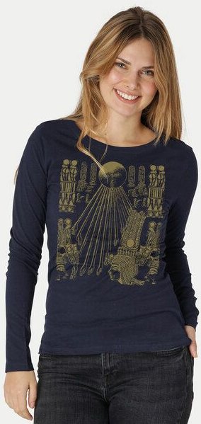 Peaces.bio - handbedruckte Biomode Langarmshirt Damen Sonnenscheibe Aton