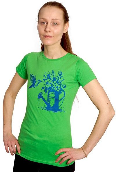 HANDGEDRUCKT "Gartenfreude" Frauen-T-SHIRT von Earth Positiv Biobaumwolle