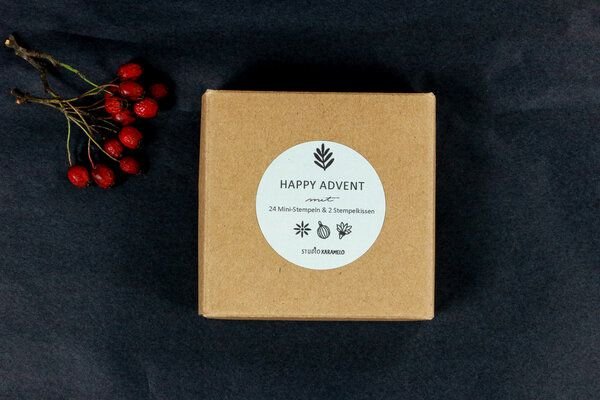 STUDIO KARAMELO HAPPY ADVENT Weihnachts-Stempel Set mit Stempelkissen | grün + rot