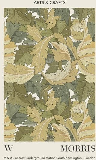 Photocircle Poster / Leinwandbild - William Morris - grünes Blattmuster V&A Ausstellungsmuster