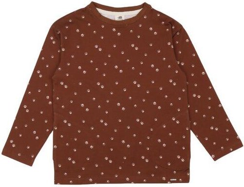 Kinder Langarmshirt GOTS-zertifiziert aus Bio-Baumwolle braun mit Pfoten-Muster – Walkiddy