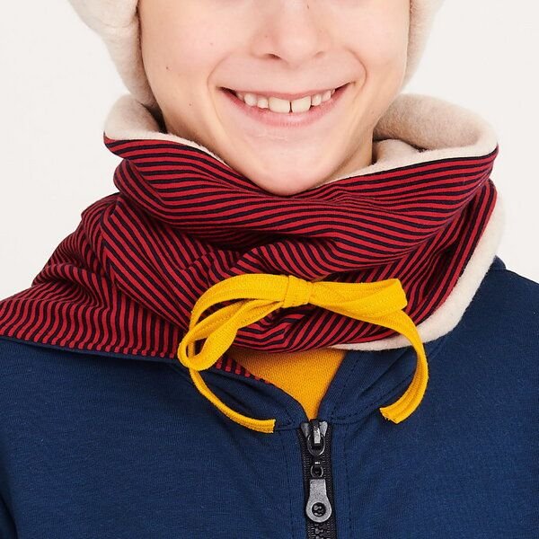 Cheeky Apple Gefütterter Halswärmer aus Bio-Baumwolle "Ringeljersey Dunkelblau-Rot | Fleece Nude meliert"