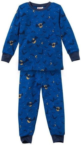People Wear Organic Pyjama, blau bedruckt "Fledermäuse", Bio-Baumwolle