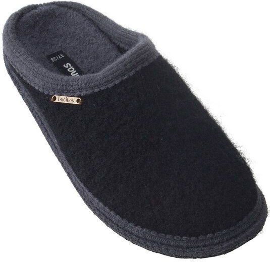 Bacinas Hausschuh Pantoffeln mit grauer Öffnung und Sohle 100% Wolle
