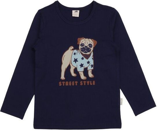 Kinder Langarmshirt GOTS-zertifiziert aus Bio-Baumwolle dunkelblau mit Hunde-Motiv „Crazy Dogs“ – Walkiddy