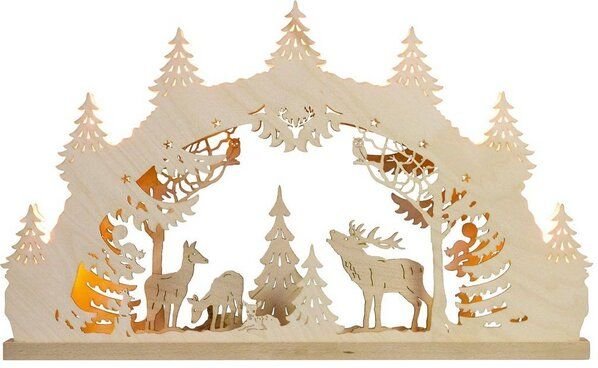 Weigla® Holzkunst Kleiner Schwibbogen "Hirschfamilie" 7 flammig LED Beleuchtung