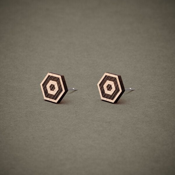 feinformart Ohrstecker / Ohrring aus Holz "Hexagon1" 9mm