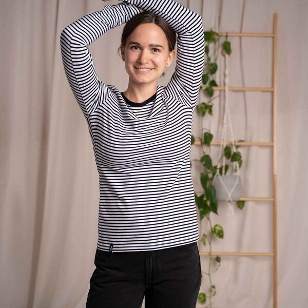 Vresh Clothing Vee - Longsleeve aus Biobaumwolle, Gestreift S/W
