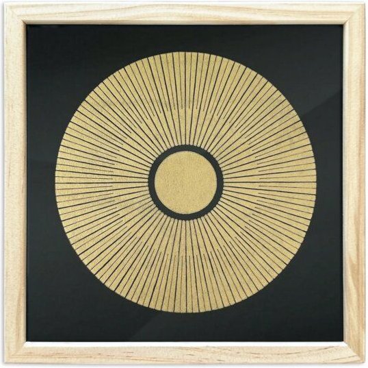 Veskor Cassiopeia Gerahmt | CENTRAL SUN Heilige Geometrie Sonnen-Linoldruck | 20 × 20 cm in 22 × 22 cm Rahmen | Gold